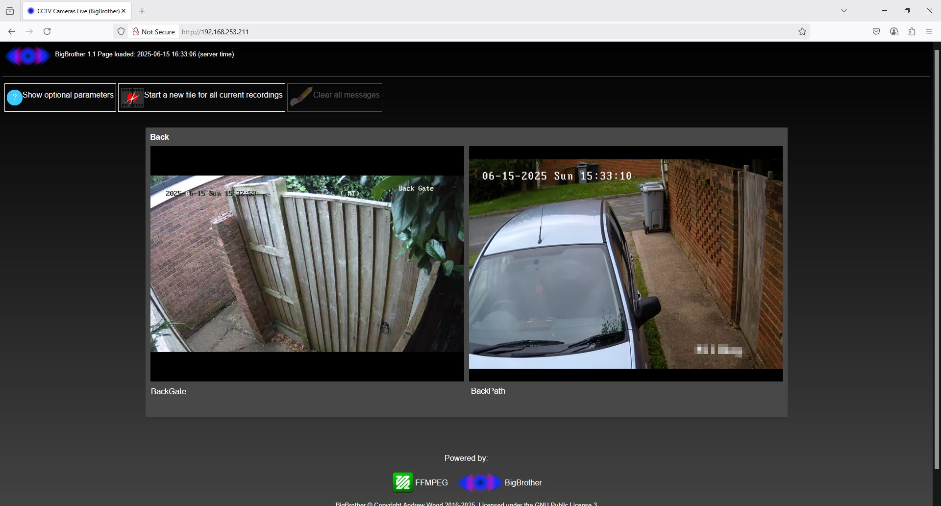 Screenshot of BigBrother camera mirroring in web browser